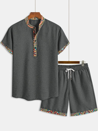 Trendy Patchwork Set – Blouse + Korte Broek